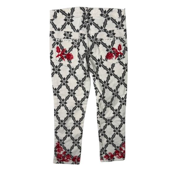 Isabel Marant Étoile N1501 Red Floral Embroidered Cropped Jeans White 36 US 4 - Picture 2 of 7